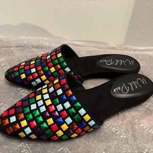 Festive Red and Green Slippers with Vibrant Design